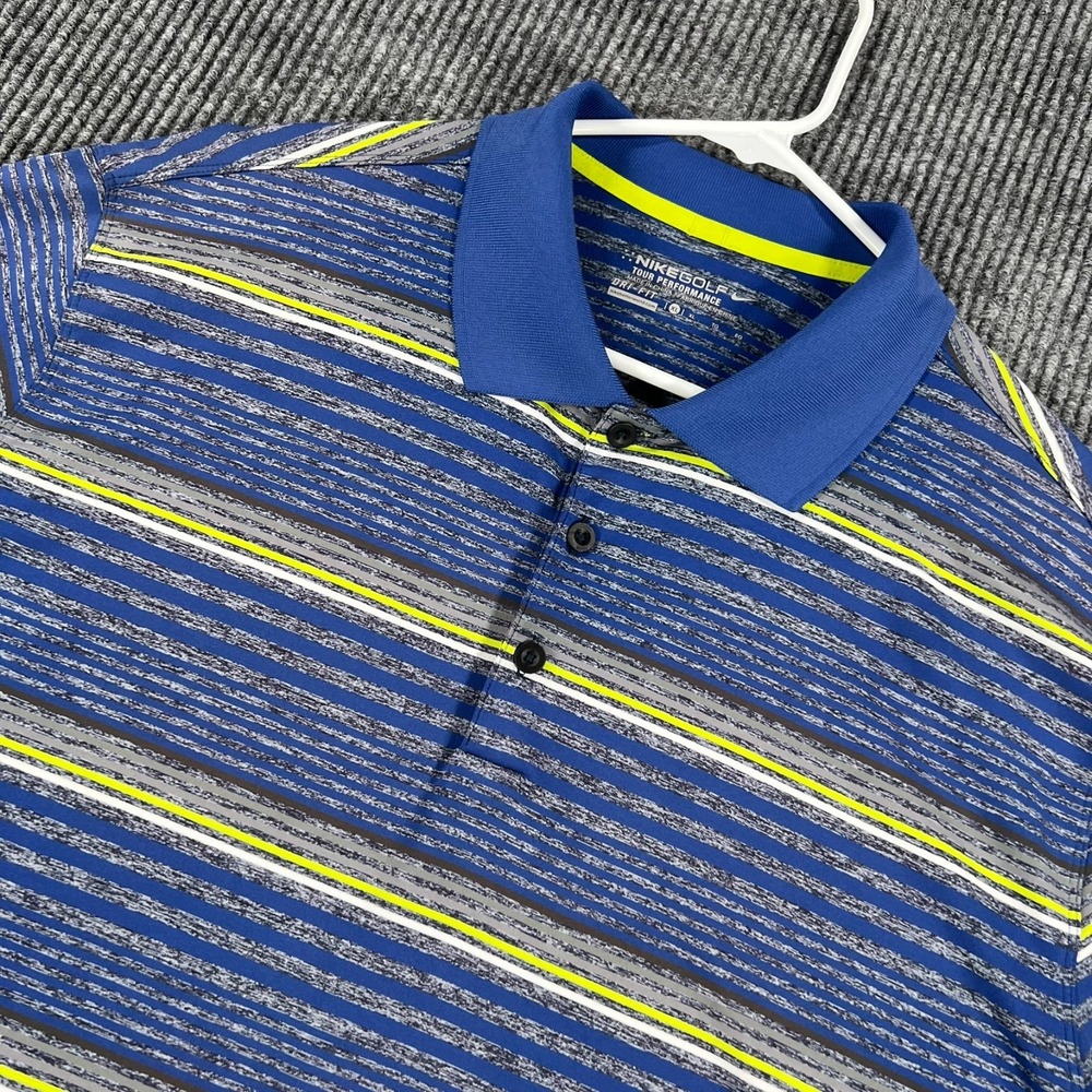 Nike Golf Tour Performance Polo Shirt Mens XL Extra Large Blue Striped Short Slv